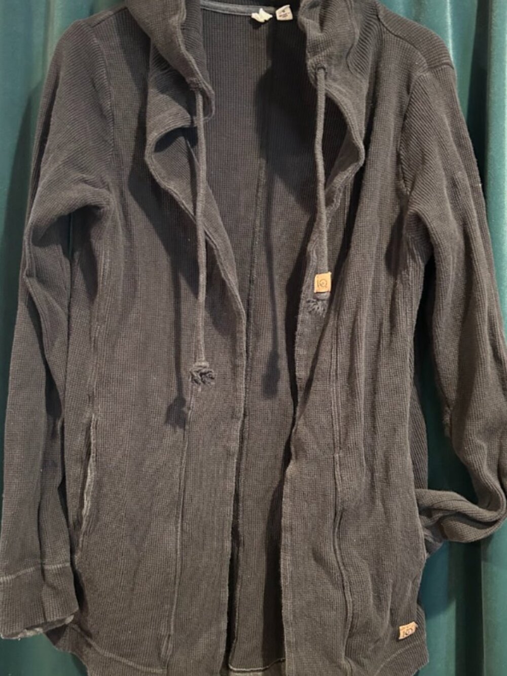 TENTREE IVY TREEWAFFLE THERMAL LS HOODIE CARDIGAN METEORITE BLACK L XL M 10TREE